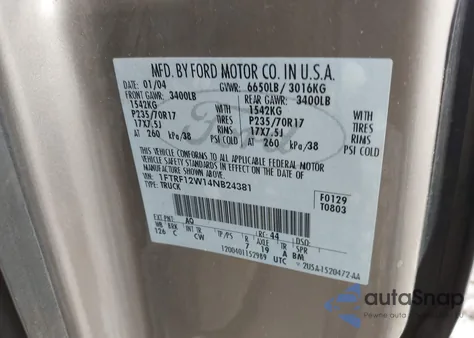 2004 Ford F-150 Stx/Xl/Xlt from USA, damaged, VIN 1FTRF12W14NB24381